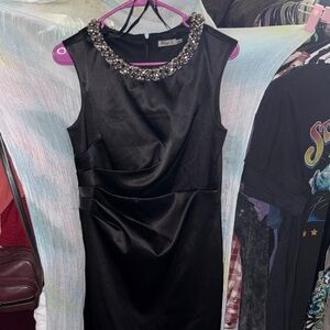 Eliza J Black Mini Dress with Embellished Neckline